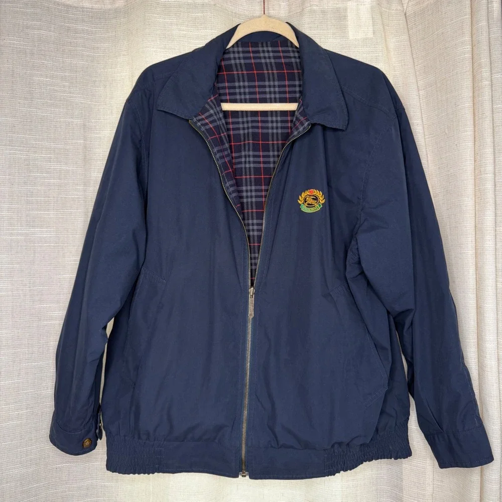 Vintage Burberrys Reversible Bomber Jacket Plaid Wool Embroidered Men's Size 48